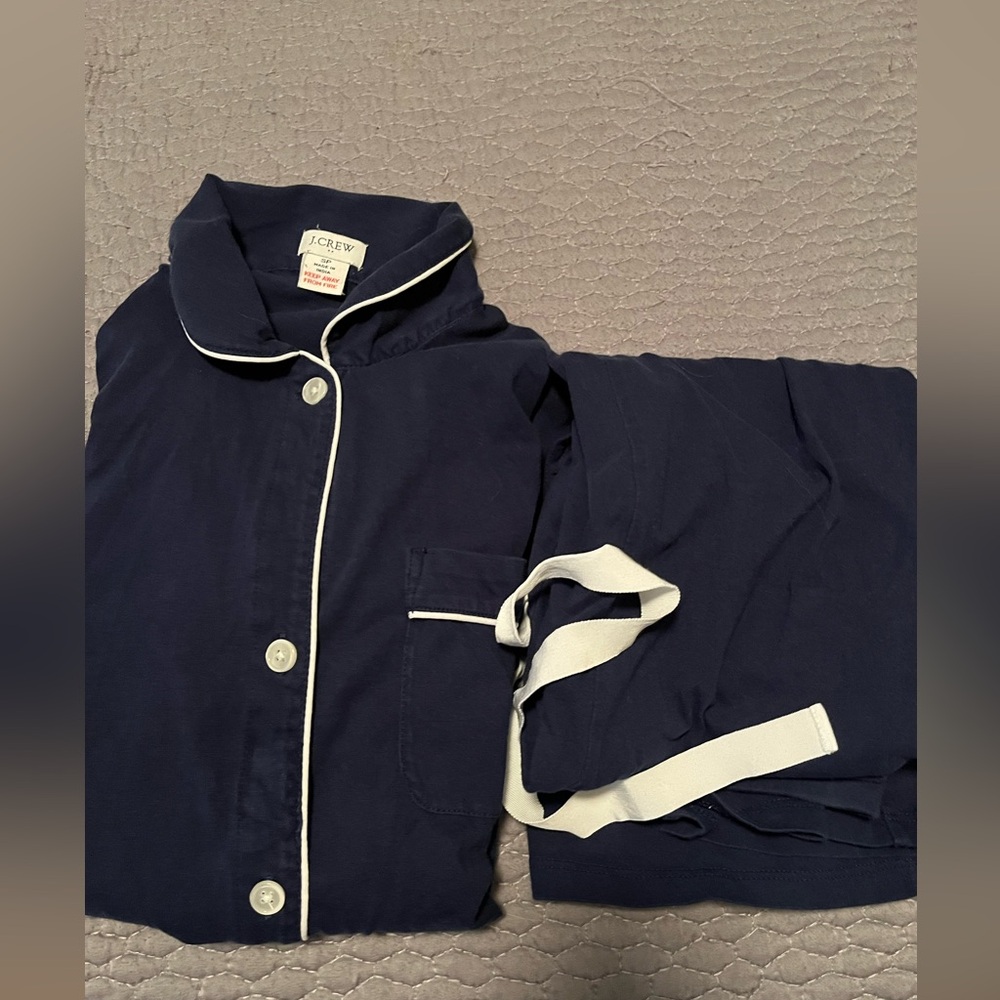 J. Crew matching pajamas set - long pant, long sleeve, navy - petite small